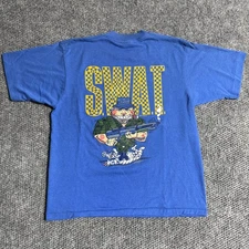 Vintage 90s SCREEN STARS BEST SWAT Police Graphic T-Shirt Blue S