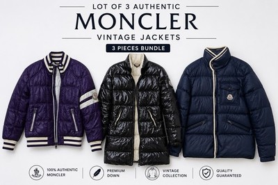 Lot of 3 Vintage Authentic Moncler Down Jackets Coats Purple Black Navy