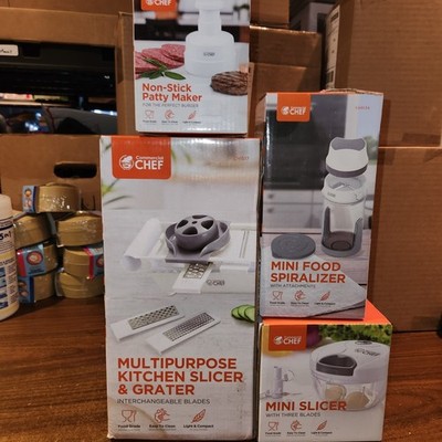 Lot of 4 Commercial Chef Kitchen Gadgets, Mini Slicer, Patty Maker, Grater & Spi