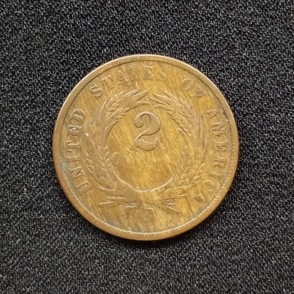 WOODY 1864 2 Cent Copper Coin Dbl Error Improper Alloy Mix and  Tilted Planchet - Image 2 of 4