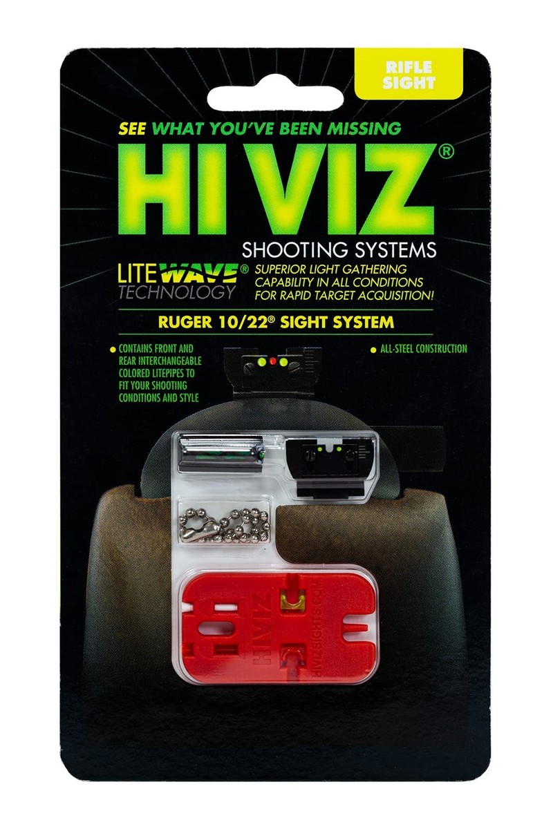HIVIZ RG1022 Ruger 10/22 Front and Rear Combo Pack,Green, Red