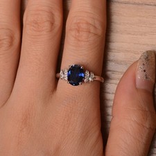 Blue Sapphire Lab Created Gemstone 925 Sterling Silver Modern Ring Duty Free