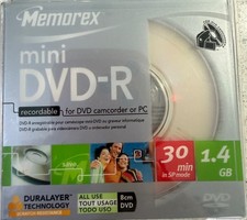 5 Pack Memorex Mini DVD-R 1.4GB 30 Minutes Recordable for Camcorder or PC Sealed