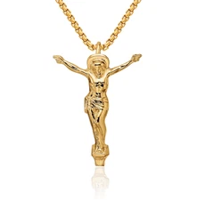 14K Solid Yellow Gold Risen Christ Floating Chain Slide Necklace