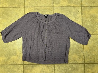 Eddie Bauer Womens M Purple 100% Cotton Textured Button Front 3/4 Sleeve Blouse