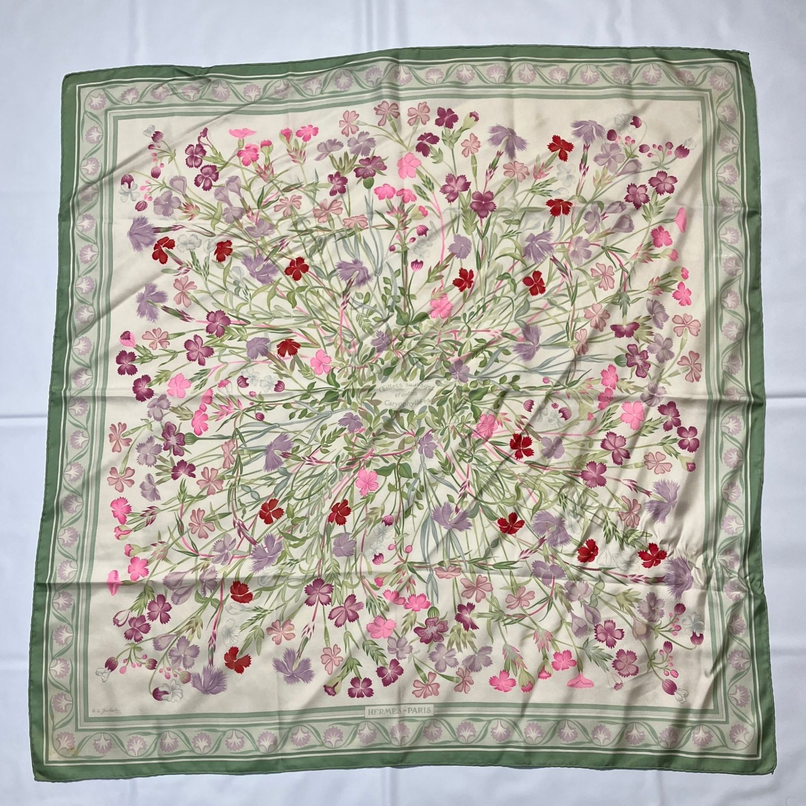 HERMES Carr 90 Scarf Silk Green From Japan