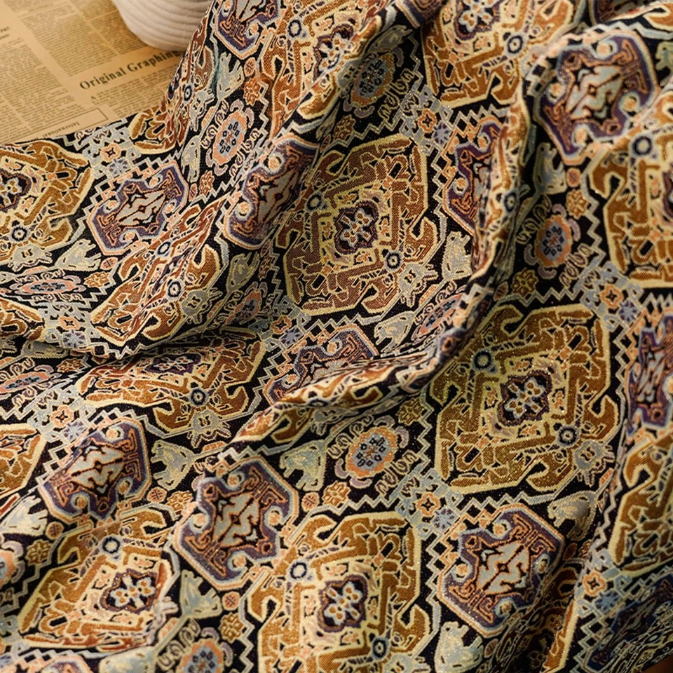 Tela decorativa para tapicería de tapicería jacquard vintage mongol por yarda Foto 3 de 4