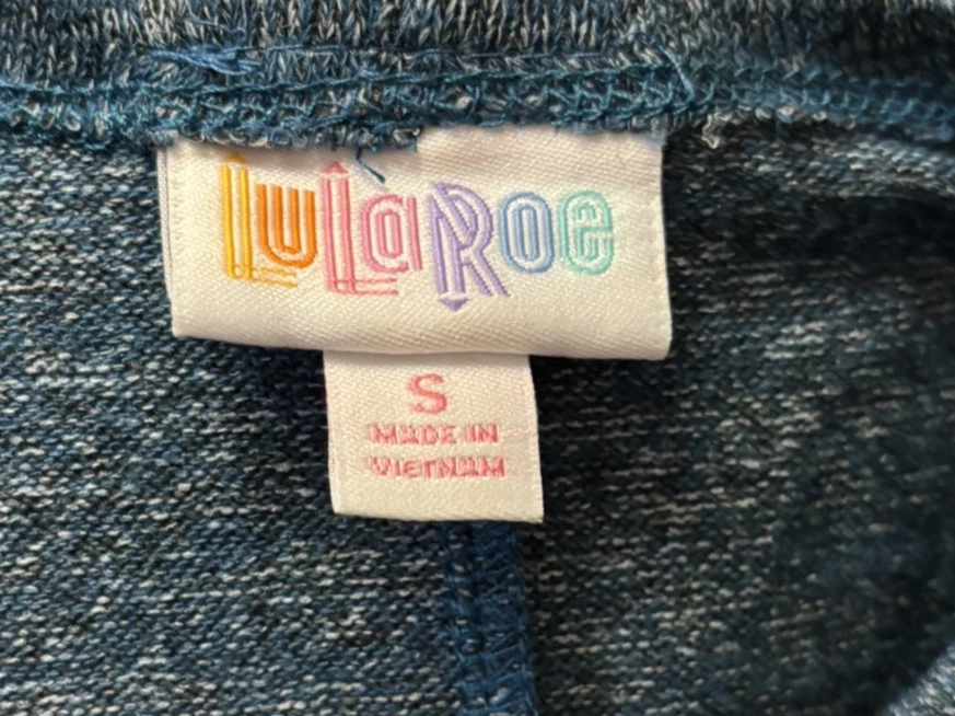 Cárdigan plumero LuLaRoe floral frente abierto manga corta talla pequeña azul jaspeado Foto 3 de 4