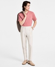 Calvin Klein Mens Slim fit Dress Pants 40 / 32 Beige Solid Linen
