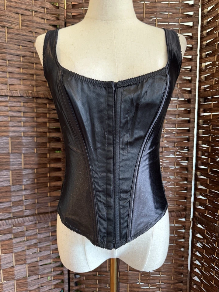 Talla L De Colección Años 90 Victoria’s Secret Y2K Negro Satinado Corsé Bustier Top Canadá Deshuesado Foto 2 de 4