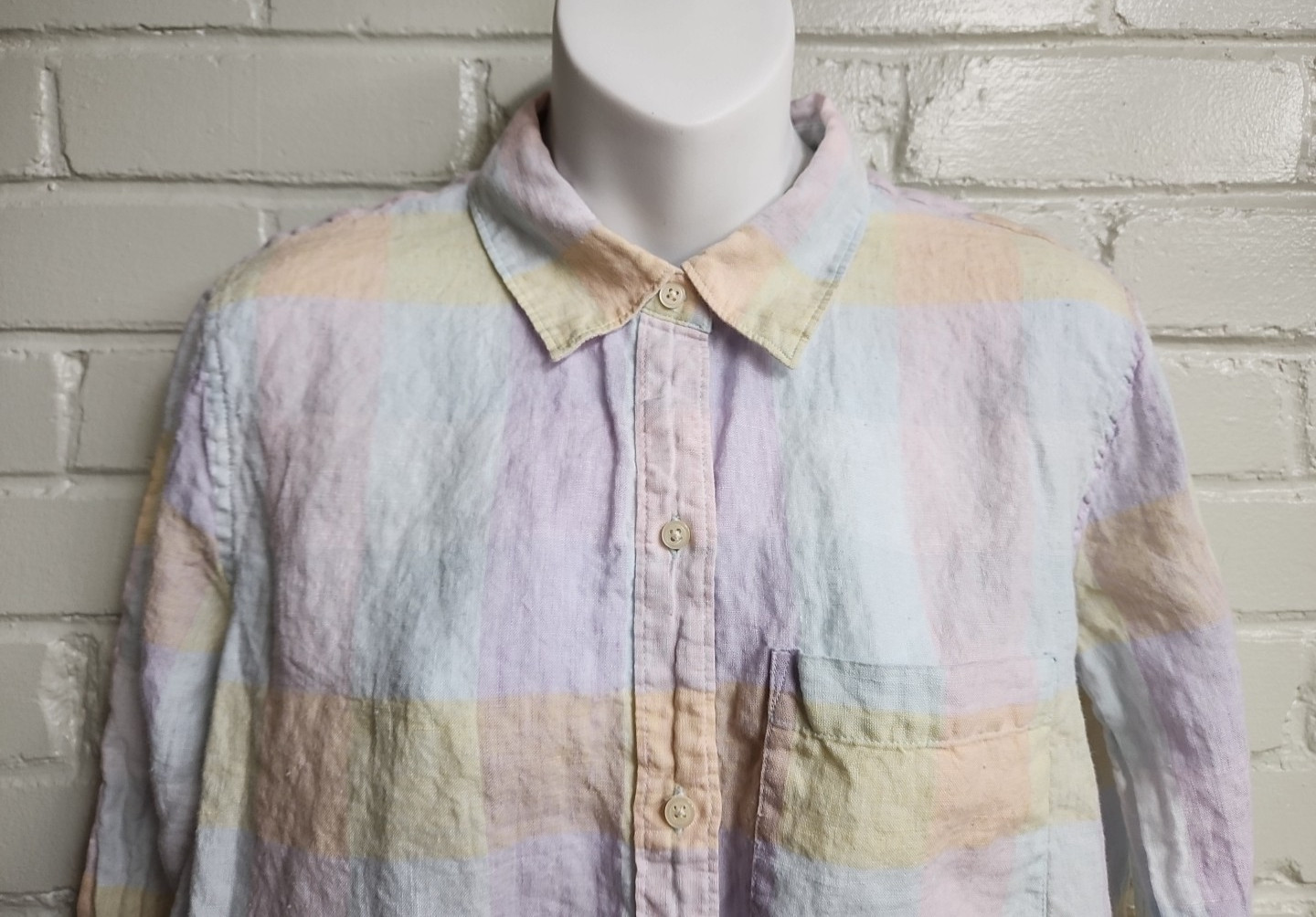 GAP Pastel Block Pattern Linen Button-Up Shirt Si… - image 4