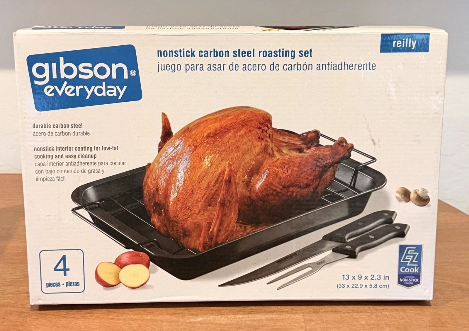 New Gibson Everyday 4 Pc Non-Stick Roasting Set w/ Carving Knife & Fork FREESHIP