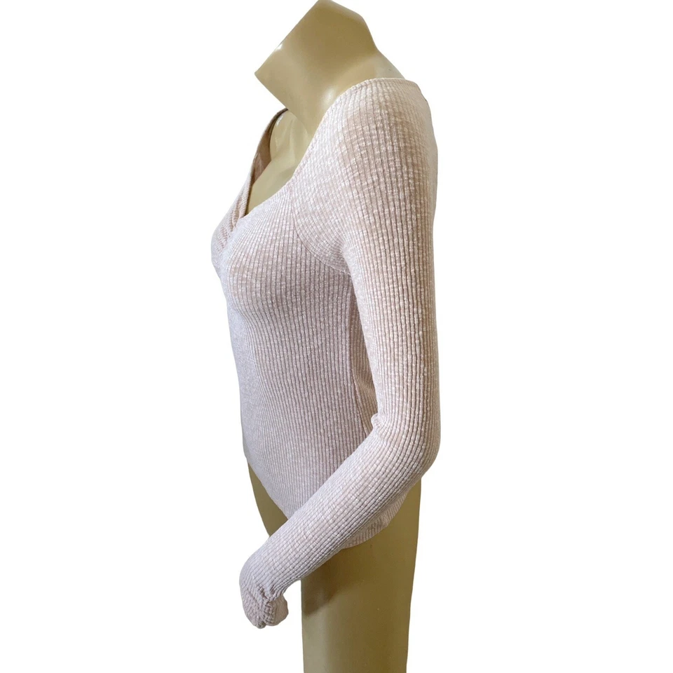 Camisa JESSICA SIMPSON Mujer Talla Pequeña Rosa Elástica Acanalada Manga Larga Agujero para el Pulgar Foto 3 de 4