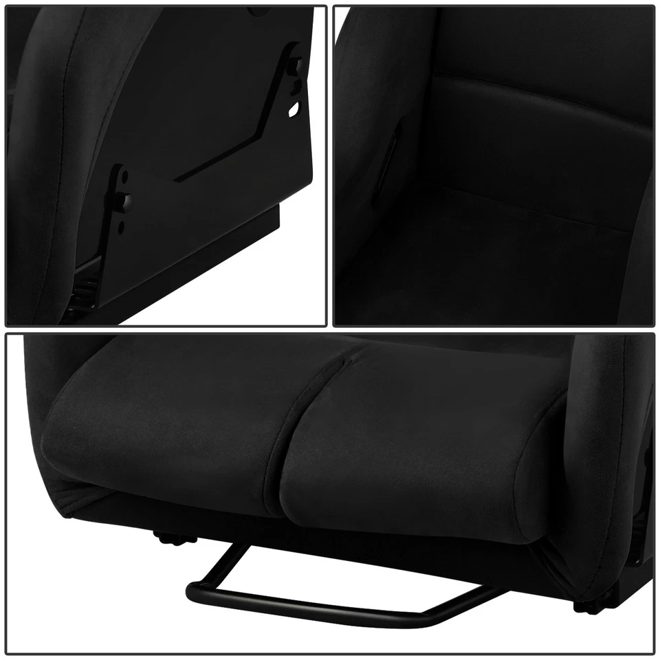 Universal Black Microfiber Suede Fixed Racing Bucket Seat w/Bottom Brackets L/R - Image 4 of 4