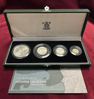 2003 Britannia .999 Fine Silver Proof 4x Coin Set Boxed & COA United Kingdom