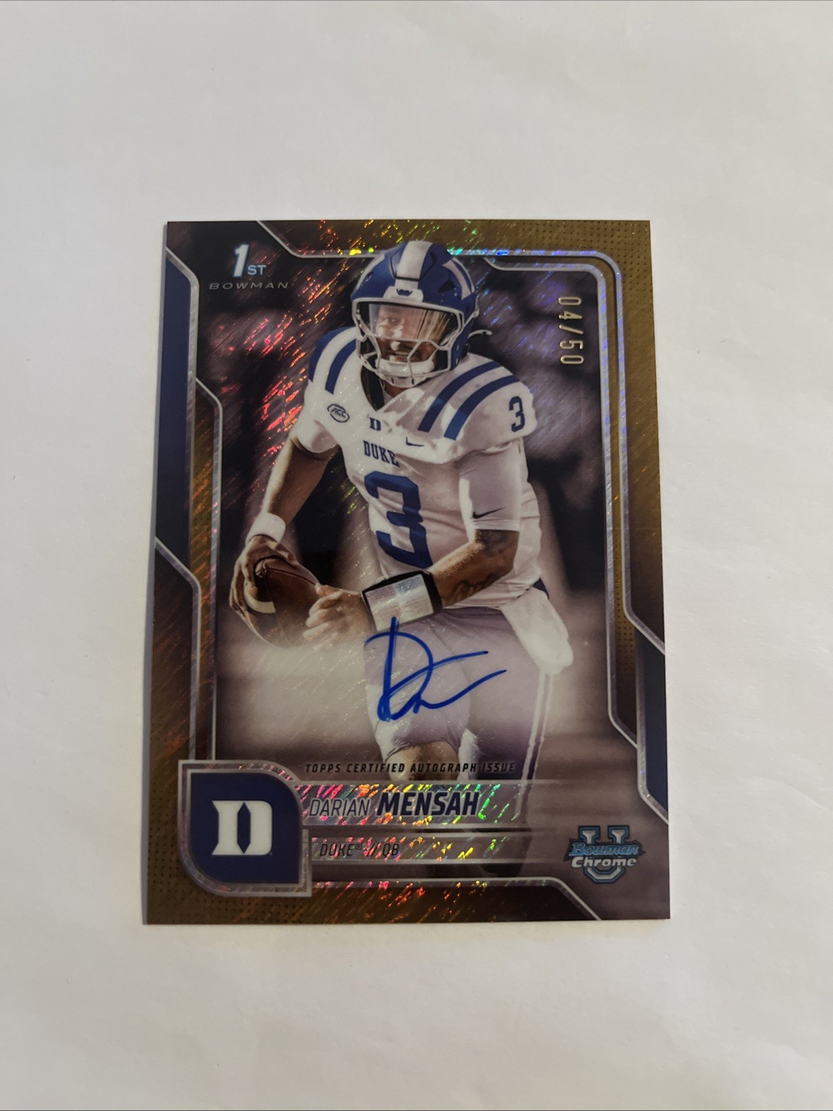 2025 Bowman Chrome University Darian Mensah 1st Gold Shimmer Auto #4/50