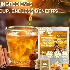 Turmeric, Ginger, Cinnamon Tea Bags, 100% Natural & No Additives & Caffeine Free
