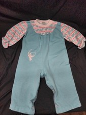 Health-tex Vintage 80  s Cat Striped Romper 24 Months Aqua Long Sleeve