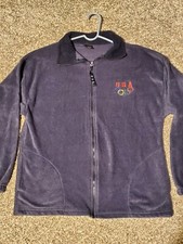 Vintage USA Olympics Adult Fleece Sweatshirt L Blue Full Zip MADE IN USA 21x26.5