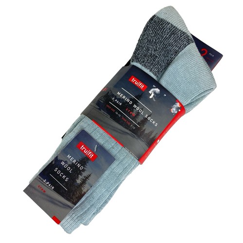 2er-PACK Crew-Socken aus Merinowolle Mischung NEU Herren Größe 10 - 15 grau Fußgewölbestütze TruFit - Bild 1 von 12