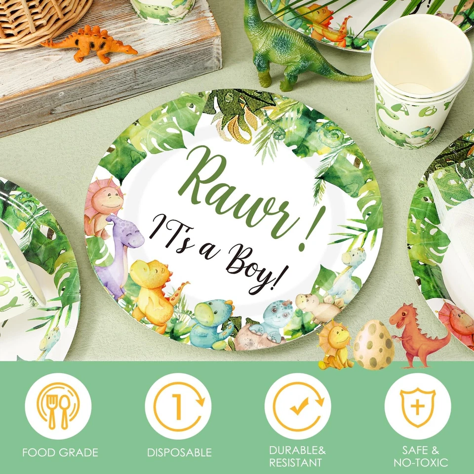 200 Pcs Dinosaur Baby Shower Paper Plates Napkins Cups Baby Shower Party Supp... - Image 4 of 4