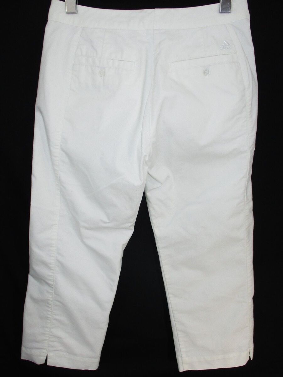 Adidas Womens Stretch Capri Sz 2 White Lined Split Hem Pants Zip Pockets  Cropped