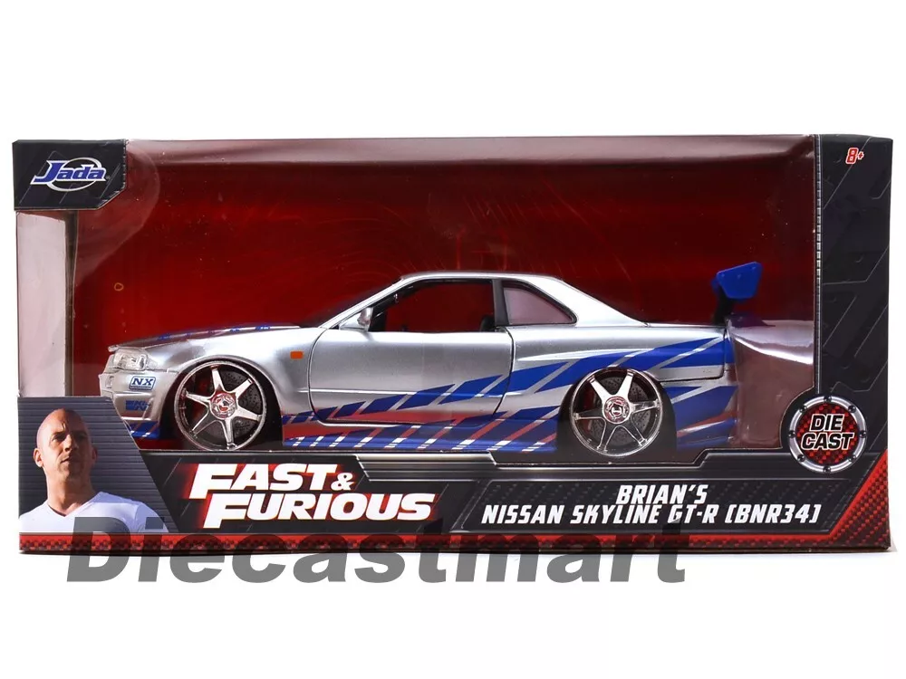  Jada Toys Fast & Furious 1:24 Brian's 2002 Nissan Skyline GT-R  R34 Blue Green Die-cast Car, Toys for Kids and Adults : Toys & Games