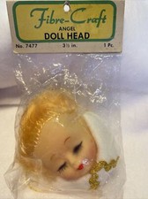 Fibre Craft 3.5 in. Angel Doll Head With Wings Collared Goldtone Vintage 7477