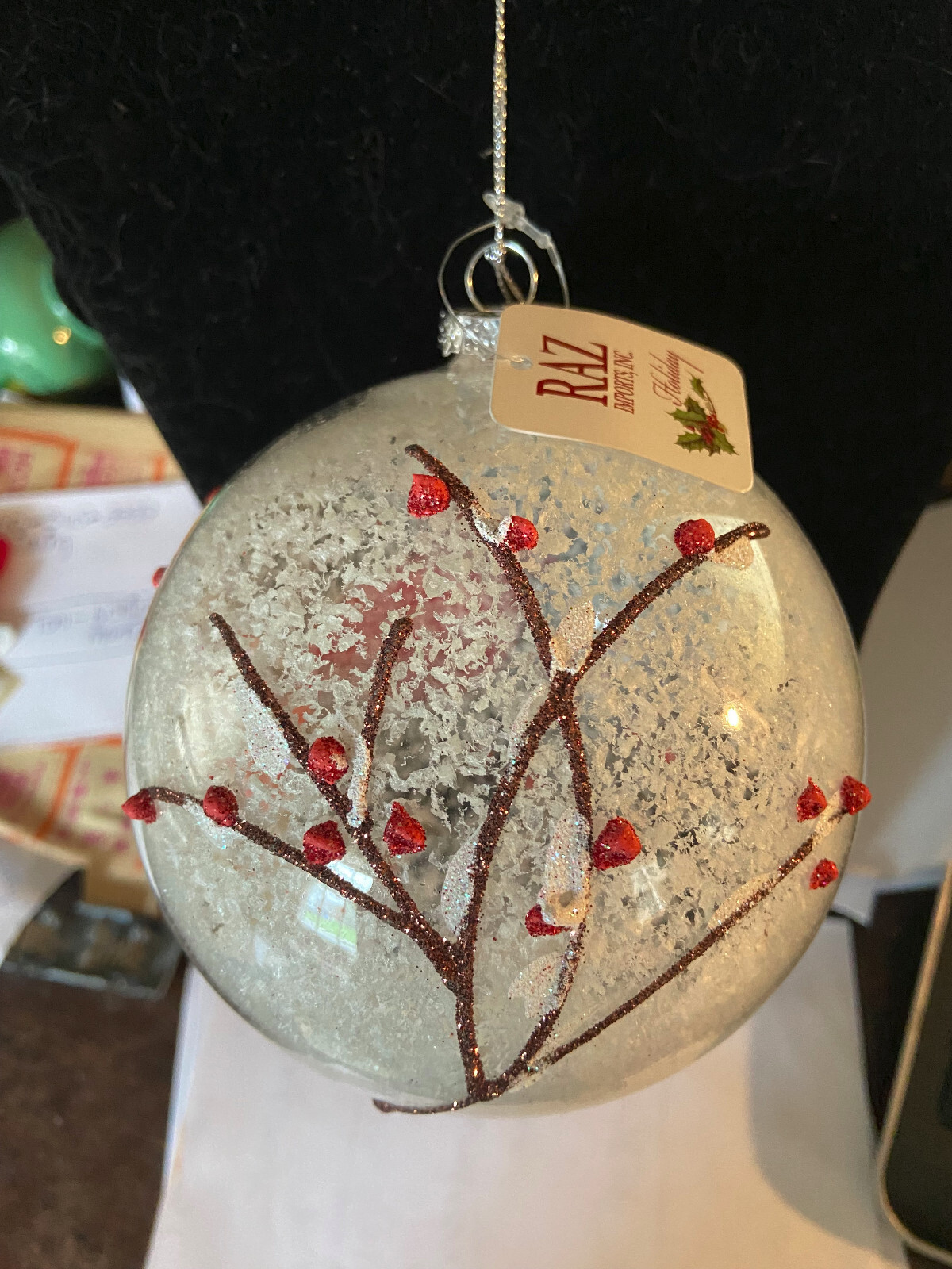NEW Raz Imports 4” Cardinal On Birch Ball Ornament NEW With Tag eBay