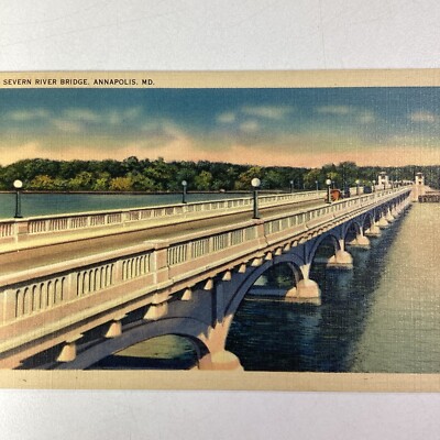 Maryland Postcard Mid 1900s Annapolis Severn River Bridge