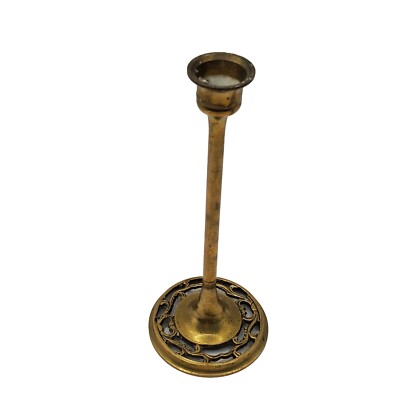 Vintage Solid Brass Filigree Candlestick Morrocan Antique Style 7'' H Gorgeous 