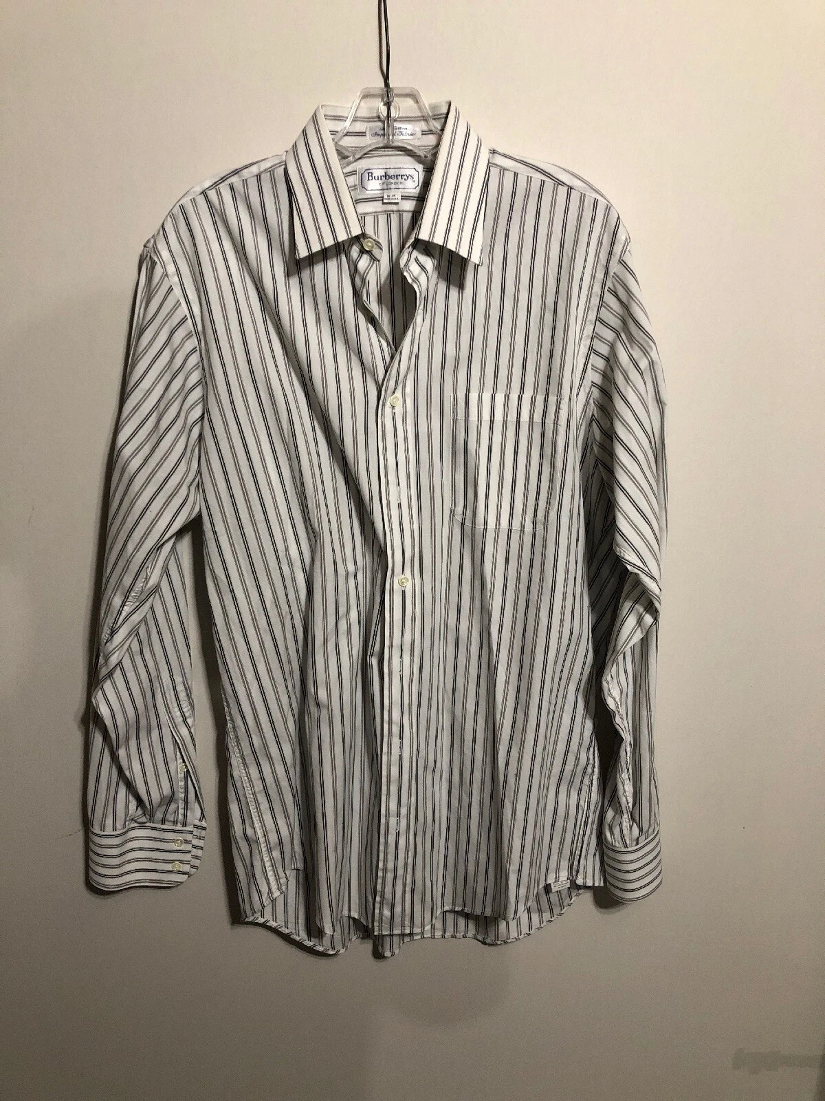 Camicia vintage uomo Burberry’s 16 35 righe bianche grigie con bottoni made in USA