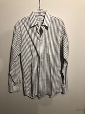 Vintage Men’s Burberry’s 16–35 White/Gray Stripes Button Down Shirt Made In USA