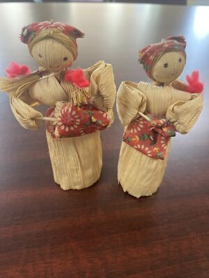 Corn Husk Dolls 2x Women Figurines,  5'' tall