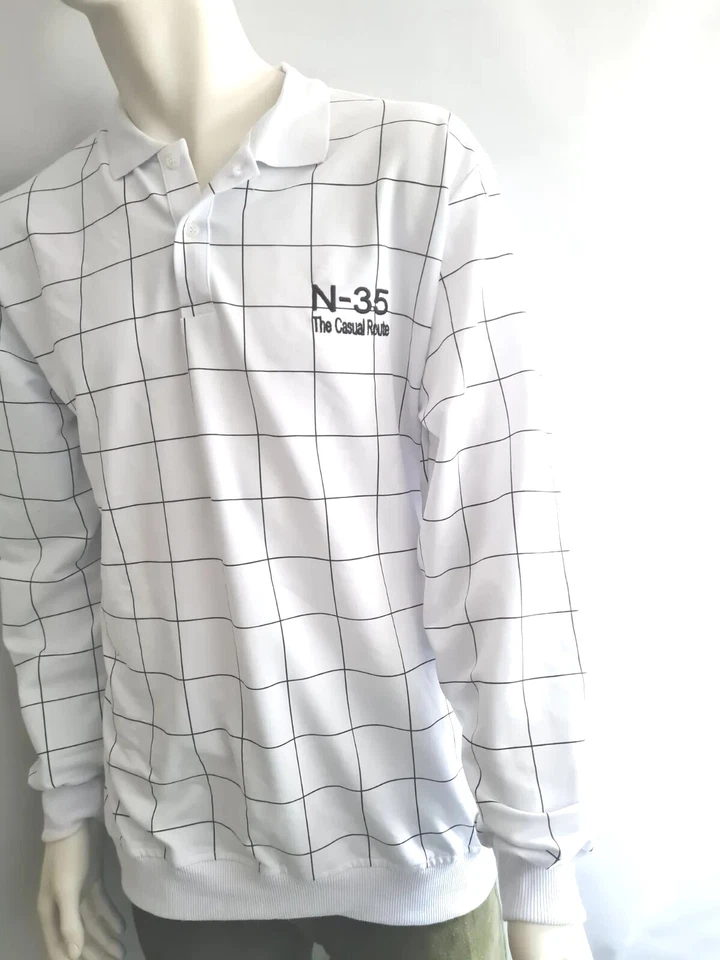 N-35 Poloshirt Polo Golf Style weiß Gr. L Longshirt Herrenhemd Sweatshirt Hemd - Bild 4 von 4