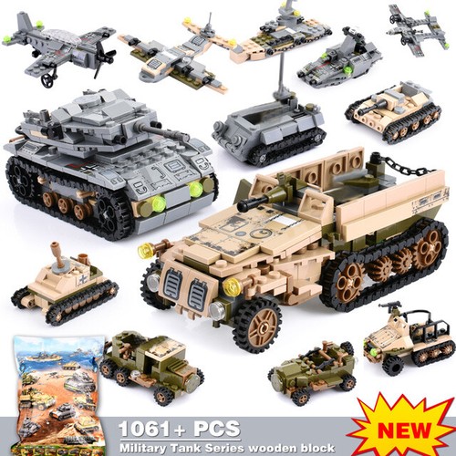 Building Blocks Army Aircraft 1061 pcs Airplane Truck Military Vehicle Playmobil