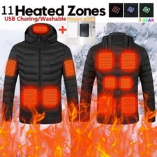Men Electric Coat Heated Jacket Winter Warm Heating Pad Body Warmer W/Power Bank