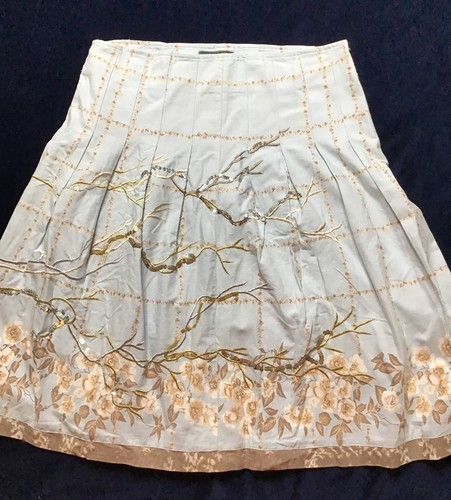 Ladies Claire.dk Pale Blue Embroidered & Sequinned Cotton/Linen Skirt Sz 40 - 14