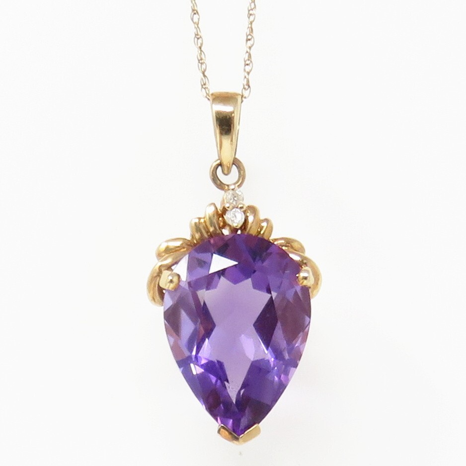 NYJEWEL 14k Yellow Gold Amethyst Diamond Pendant … - image 1