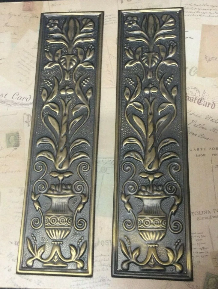 Reclaimed Solid Brass Door Finger Plates Antique Brass re finish Large Oblong - Image 2 of 4