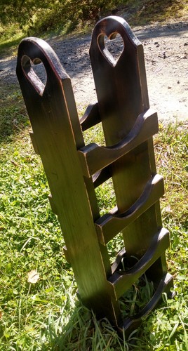 Wine Bottle Rack Distressed Wood Brown/Black - 29" Heart Cut Out Stand Vintage - Picture 4 of 12