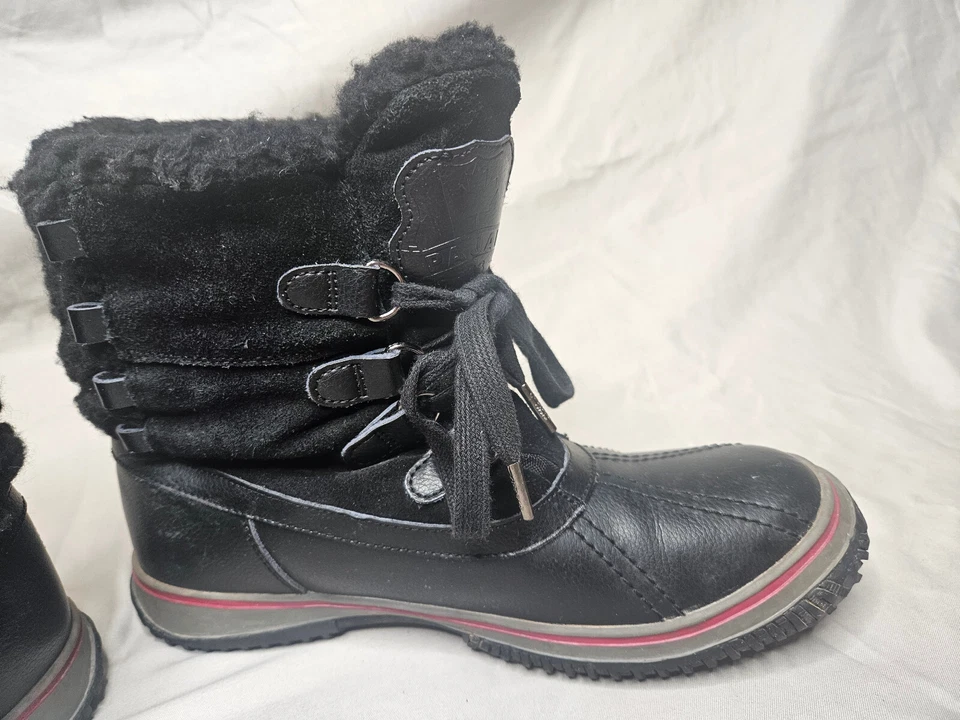 Botas de neve femininas Pajar 9 9,5 EUR 40 impermeáveis couro preto lã isolada - Imagem 3 de 4