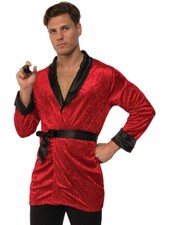 Men's Red Velvet Smoking Jacket With Belt Costume X-Large 48