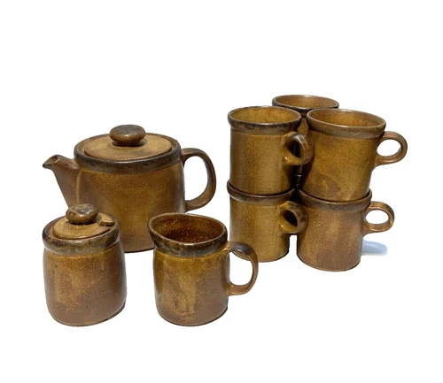VTG McCoy Pottery Coffee Tea Set Pot Lidded Sugar Creamer 6 Mugs