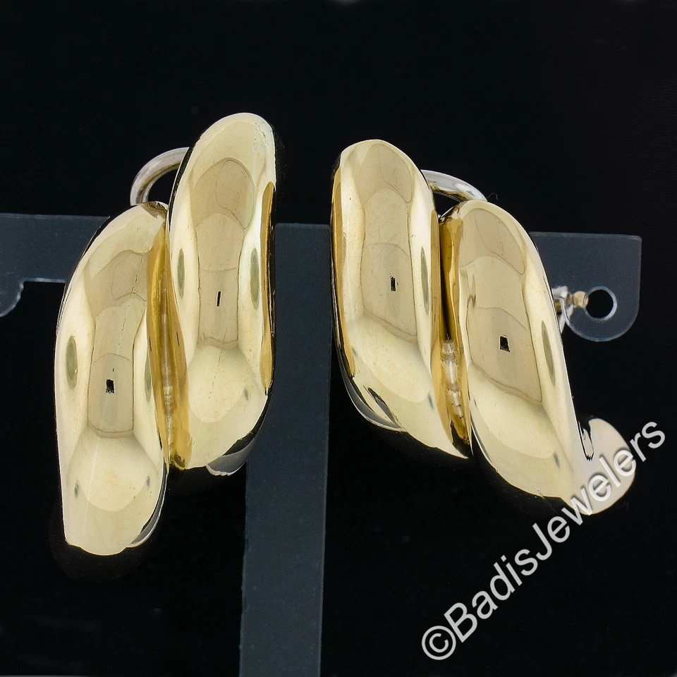 Solid 18K Yellow Gold Macaroni San Marco Polished Finish Huggie Clip On Earrings - Image 2 of 4