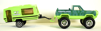 Vintage Jaco Rainforest Research Square Body Die Cast Pick Up Truck & Trailer