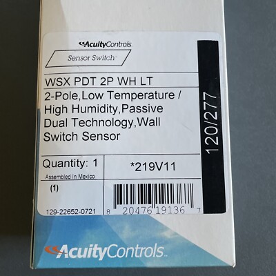 Acuity Controls WSX PDT 2P WH LT *219V11 2-Pole, Passive Dual Tech Wall Switch