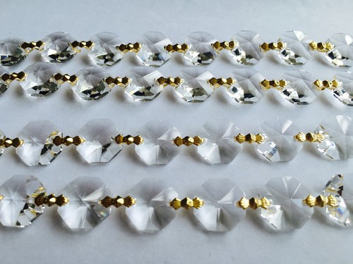 3 yards CRYSTAL 14MM OCTAGON PRISMS WEDDING GARLAND BRASS CHAIN CHANDELIER PART - Picture 4 of 4