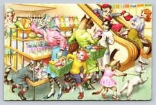 Eugen Hartung Mainzer Vintage Postcard Dressed Cats Supermarket Store Chaos