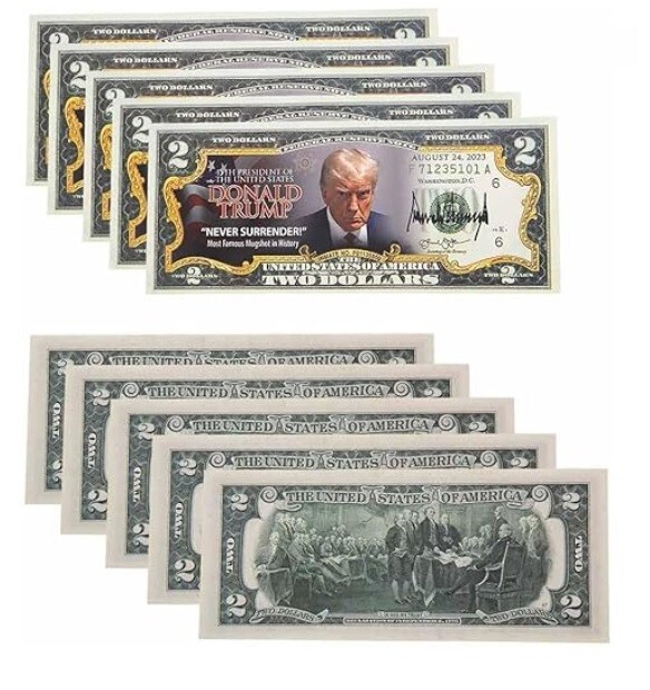 5 Pcs DONALD TRUMP Mug Shot $2 Two-Dollar Bills - Novelty Item